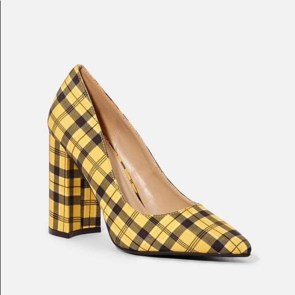 Holly Yellow Plaid Block Heel